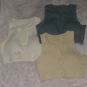 Women's Sleeveless Ribbed Crop Tops - Cream, Tan, Gray